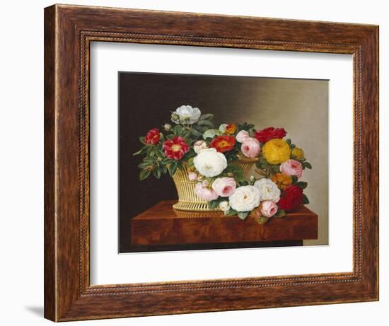 Still Life of Roses in a Basket on a Ledge-Johan Laurentz Jensen-Framed Giclee Print