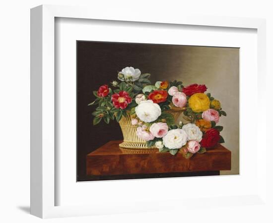 Still Life of Roses in a Basket on a Ledge-Johan Laurentz Jensen-Framed Giclee Print