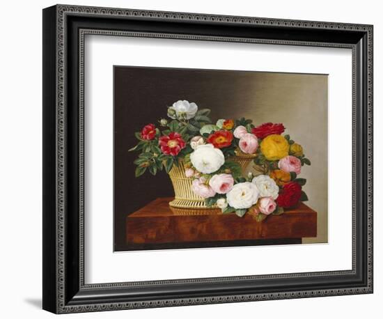 Still Life of Roses in a Basket on a Ledge-Johan Laurentz Jensen-Framed Giclee Print