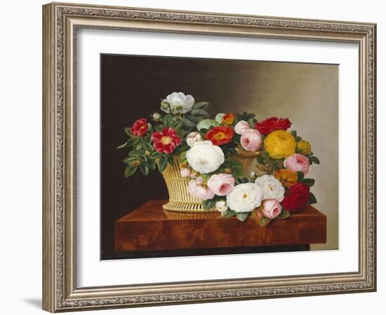 Still Life of Roses in a Basket on a Ledge-Johan Laurentz Jensen-Framed Giclee Print