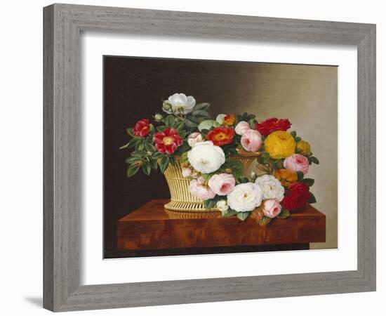 Still Life of Roses in a Basket on a Ledge-Johan Laurentz Jensen-Framed Giclee Print