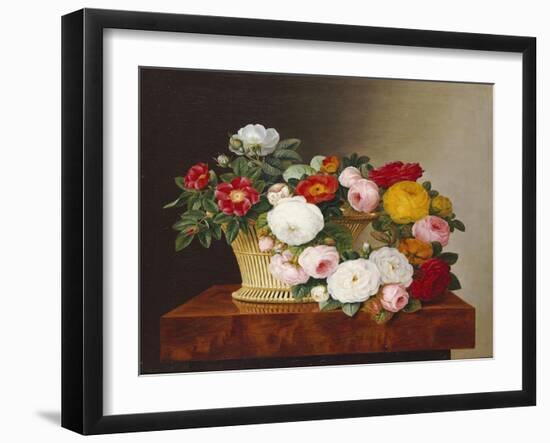 Still Life of Roses in a Basket on a Ledge-Johan Laurentz Jensen-Framed Giclee Print