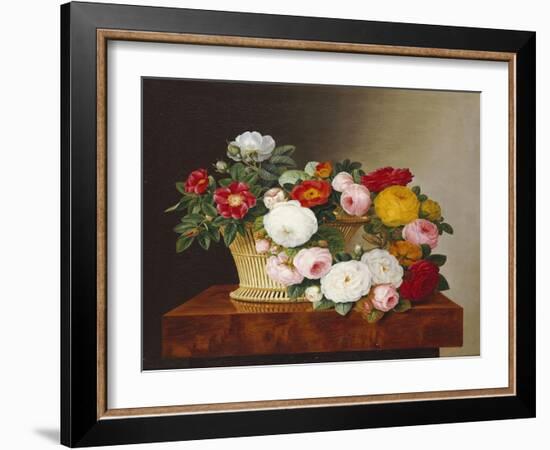 Still Life of Roses in a Basket on a Ledge-Johan Laurentz Jensen-Framed Giclee Print