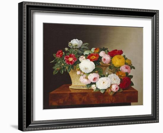 Still Life of Roses in a Basket on a Ledge-Johan Laurentz Jensen-Framed Giclee Print