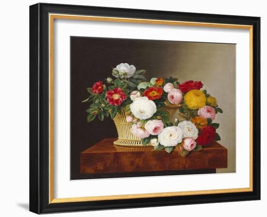 Still Life of Roses in a Basket on a Ledge-Johan Laurentz Jensen-Framed Giclee Print