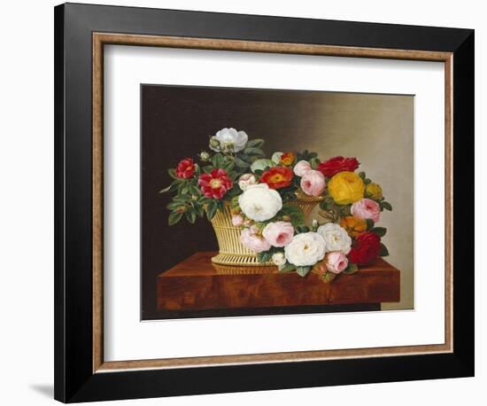 Still Life of Roses in a Basket on a Ledge-Johan Laurentz Jensen-Framed Premium Giclee Print