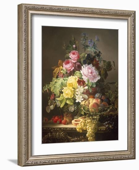 Still Life of Roses, Lilies and Strawberries-Francois Duval-Framed Giclee Print