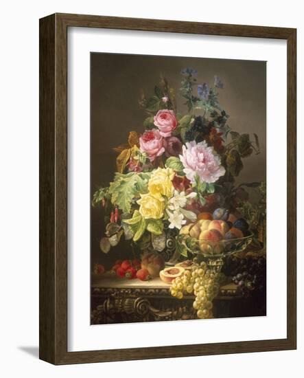 Still Life of Roses, Lilies and Strawberries-Francois Duval-Framed Giclee Print