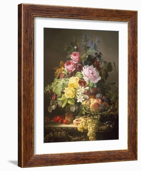 Still Life of Roses, Lilies and Strawberries-Francois Duval-Framed Giclee Print