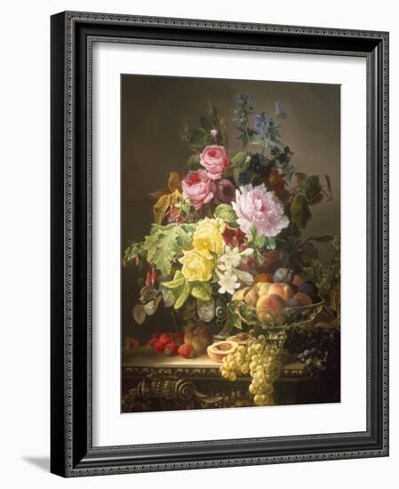 Still Life of Roses, Lilies and Strawberries-Francois Duval-Framed Giclee Print