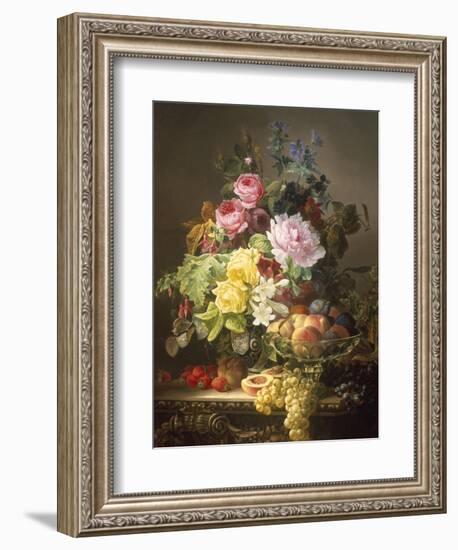 Still Life of Roses, Lilies and Strawberries-Francois Duval-Framed Giclee Print