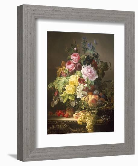 Still Life of Roses, Lilies and Strawberries-Francois Duval-Framed Giclee Print