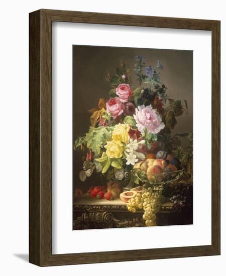 Still Life of Roses, Lilies and Strawberries-Francois Duval-Framed Giclee Print