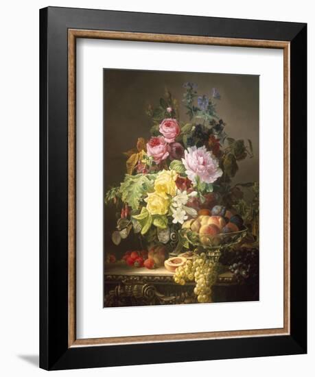 Still Life of Roses, Lilies and Strawberries-Francois Duval-Framed Giclee Print