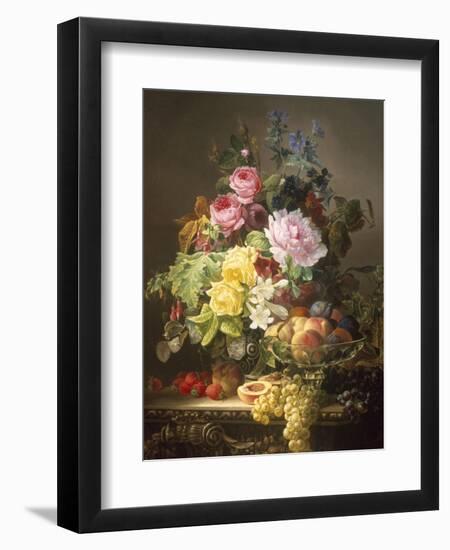 Still Life of Roses, Lilies and Strawberries-Francois Duval-Framed Giclee Print