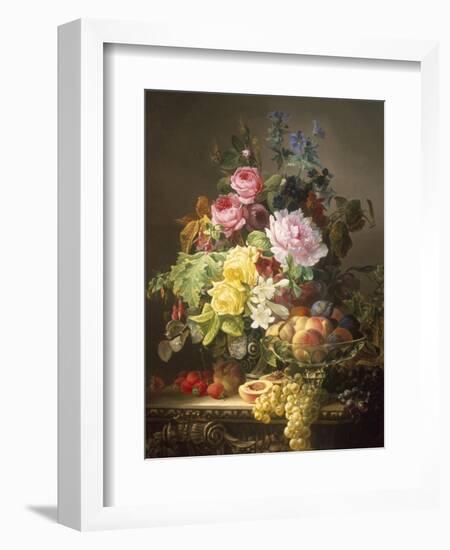 Still Life of Roses, Lilies and Strawberries-Francois Duval-Framed Giclee Print