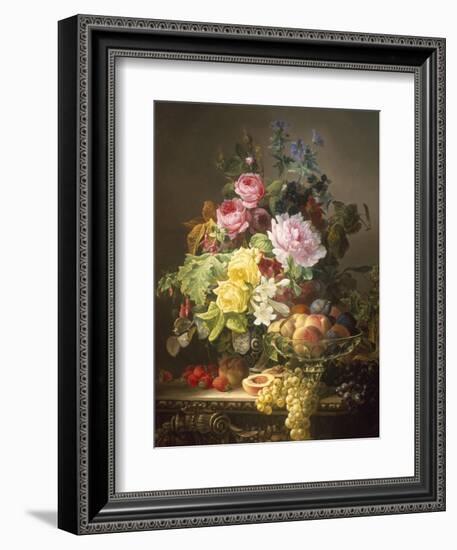 Still Life of Roses, Lilies and Strawberries-Francois Duval-Framed Giclee Print