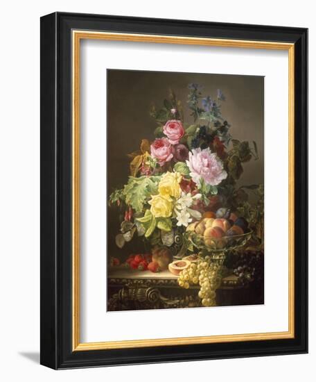 Still Life of Roses, Lilies and Strawberries-Francois Duval-Framed Giclee Print