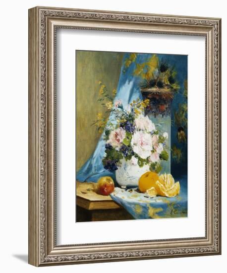 Still Life of Roses with an Orange-Eugene Henri Cauchois-Framed Giclee Print