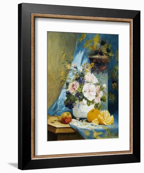 Still Life of Roses with an Orange-Eugene Henri Cauchois-Framed Giclee Print