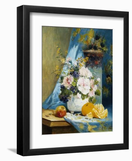 Still Life of Roses with an Orange-Eugene Henri Cauchois-Framed Giclee Print