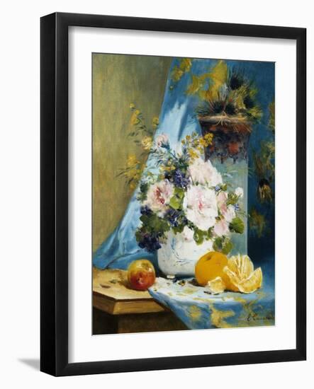 Still Life of Roses with an Orange-Eugene Henri Cauchois-Framed Giclee Print