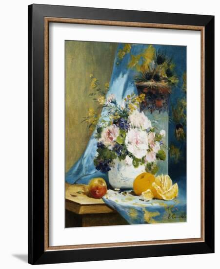 Still Life of Roses with an Orange-Eugene Henri Cauchois-Framed Giclee Print