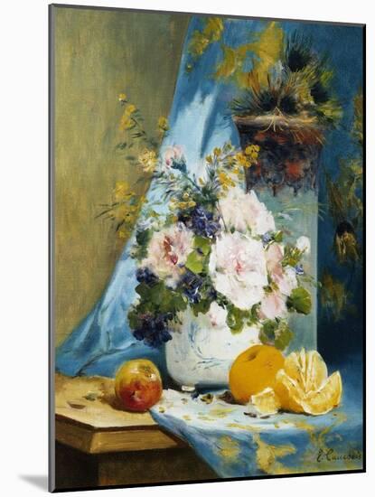 Still Life of Roses with an Orange-Eugene Henri Cauchois-Mounted Giclee Print