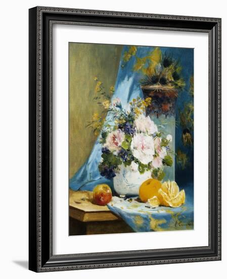 Still Life of Roses with an Orange-Eugene Henri Cauchois-Framed Giclee Print