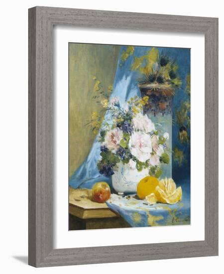 Still Life of Roses with an Orange-Eugene Henri Cauchois-Framed Giclee Print