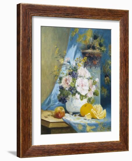 Still Life of Roses with an Orange-Eugene Henri Cauchois-Framed Giclee Print