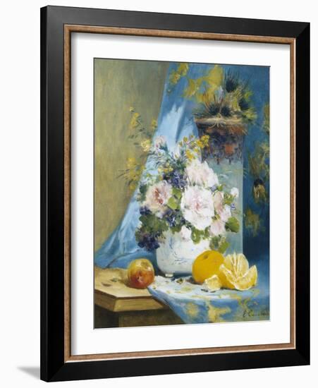 Still Life of Roses with an Orange-Eugene Henri Cauchois-Framed Giclee Print