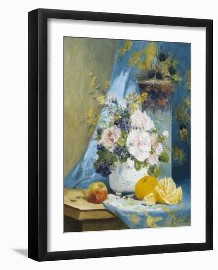 Still Life of Roses with an Orange-Eugene Henri Cauchois-Framed Giclee Print