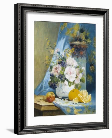 Still Life of Roses with an Orange-Eugene Henri Cauchois-Framed Giclee Print