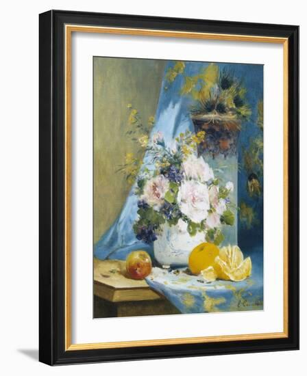 Still Life of Roses with an Orange-Eugene Henri Cauchois-Framed Giclee Print