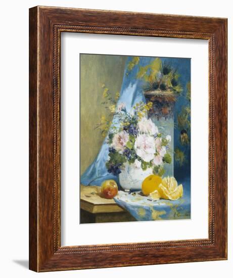 Still Life of Roses with an Orange-Eugene Henri Cauchois-Framed Giclee Print