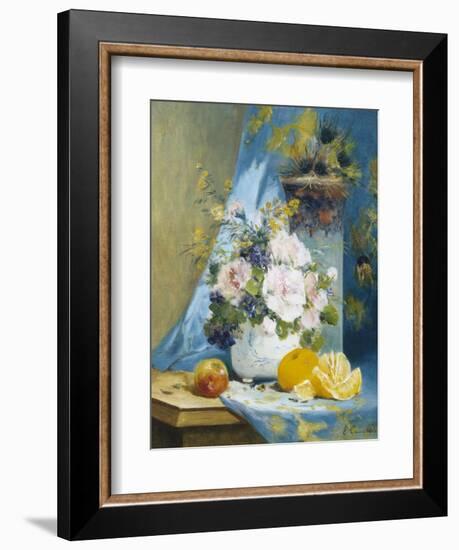 Still Life of Roses with an Orange-Eugene Henri Cauchois-Framed Giclee Print