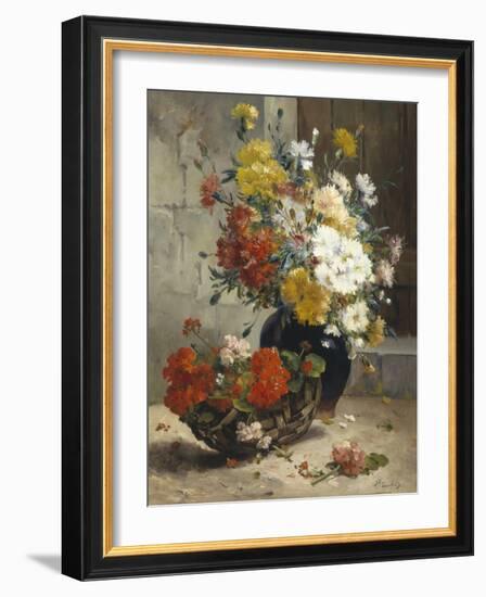 Still Life of Summer Flowers-Eugene Henri Cauchois-Framed Giclee Print