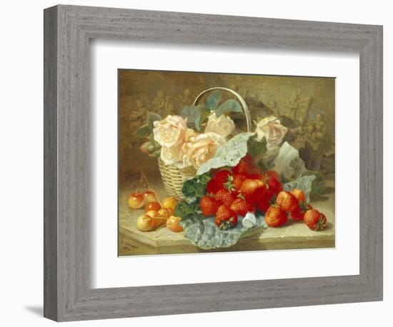 Still Life of Summer Fruit and Peach Roses-Eloise Harriet Stannard-Framed Giclee Print