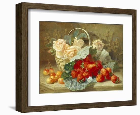 Still Life of Summer Fruit and Peach Roses-Eloise Harriet Stannard-Framed Giclee Print