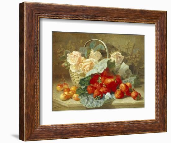 Still Life of Summer Fruit and Peach Roses-Eloise Harriet Stannard-Framed Giclee Print