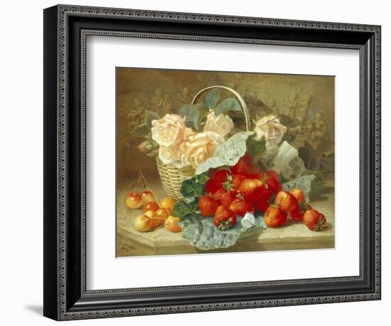 Still Life of Summer Fruit and Peach Roses-Eloise Harriet Stannard-Framed Giclee Print