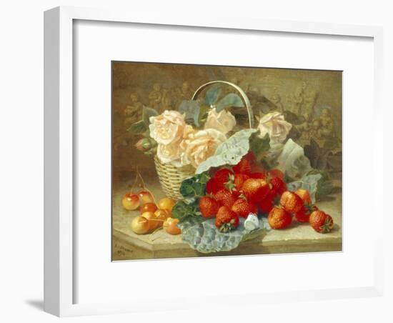 Still Life of Summer Fruit and Peach Roses-Eloise Harriet Stannard-Framed Giclee Print