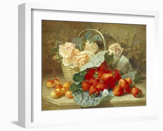 Still Life of Summer Fruit and Peach Roses-Eloise Harriet Stannard-Framed Giclee Print