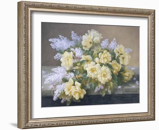 Still Life of Yellow Roses with Lilac-Raoul Victor Maurice Maucherat de Longpre-Framed Giclee Print