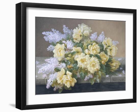 Still Life of Yellow Roses with Lilac-Raoul Victor Maurice Maucherat de Longpre-Framed Giclee Print