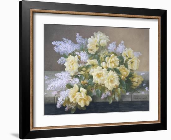 Still Life of Yellow Roses with Lilac-Raoul Victor Maurice Maucherat de Longpre-Framed Giclee Print