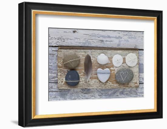 Still Life, Pebble Stones, Heart, Seashell, Feather-Andrea Haase-Framed Photographic Print