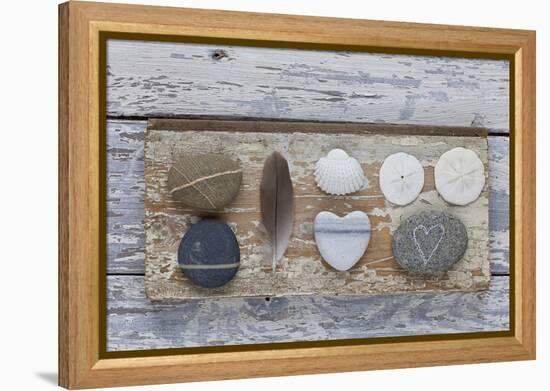 Still Life, Pebble Stones, Heart, Seashell, Feather-Andrea Haase-Framed Premier Image Canvas