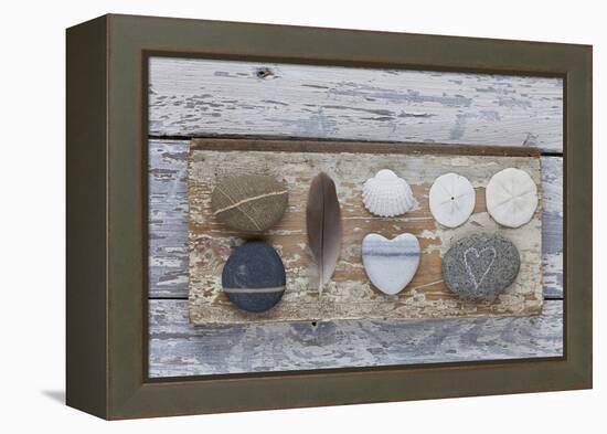 Still Life, Pebble Stones, Heart, Seashell, Feather-Andrea Haase-Framed Premier Image Canvas